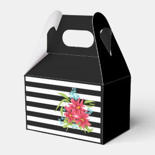 Seamless pink flowers floral black white striped l favour box