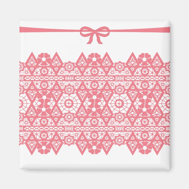 Seamless pink lacy lace romantic bow white pattern magnet (Front)