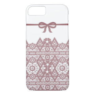 Seamless pink romantic elegant lace lacy bow white iPhone 8/7 case