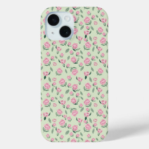 Seamless Pink Rose Watercolor Pattern iPhone 15 Case