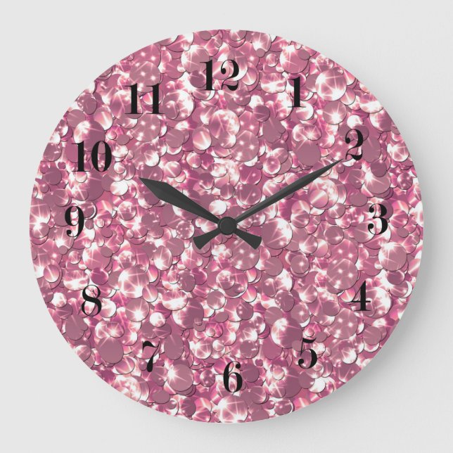 Seamless pink silver glittery sparkles glitter con large clock (Front)