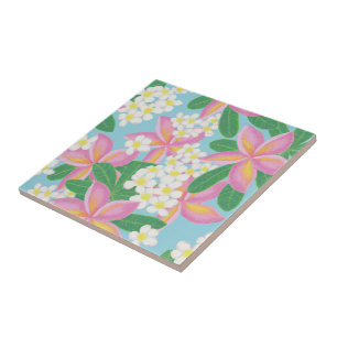 Seamless plumeria Pattern art print Ceramic Tile