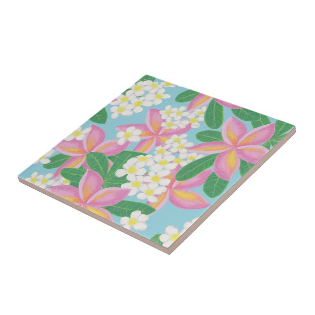 Seamless plumeria Pattern art print Ceramic Tile (Side)