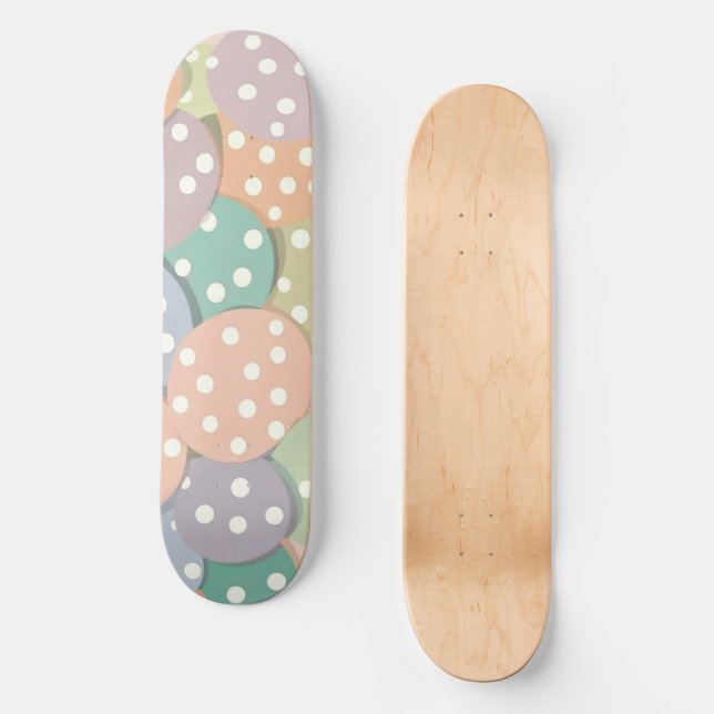 Seamless Polka Dot Pattern in Pastel Colours Skateboard (Front)