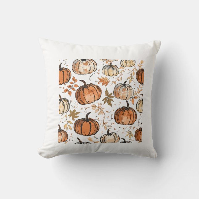 Seamless Pumpkin Fall Pattern Design Cushion (Front)