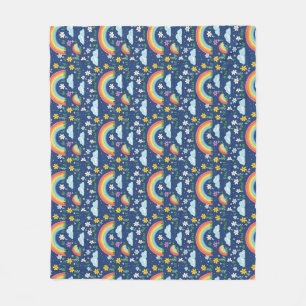 Seamless Rainbow, Flowers, and Clouds Pattern Fleece Blanket