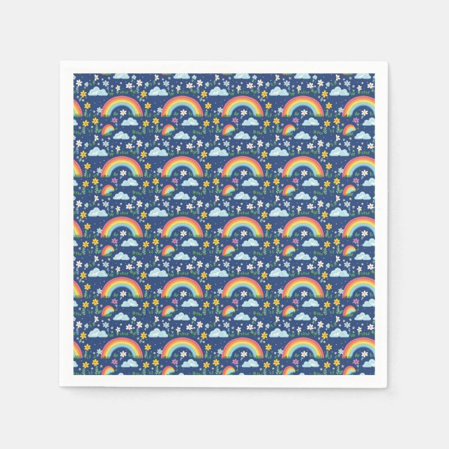Seamless Rainbow, Flowers, and Clouds Pattern Napkin (Front)
