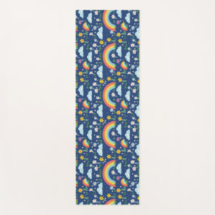 Seamless Rainbow, Flowers, and Clouds Pattern Yoga Mat