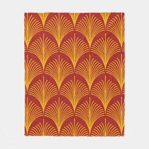 Seamless red and gold vintage art deco peacock fis fleece blanket