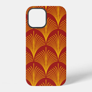 Seamless red and gold vintage art deco peacock fis iPhone 12 case