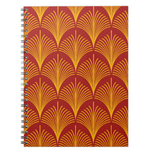 Seamless red and gold vintage art deco peacock fis notebook