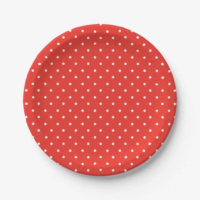 Seamless red background polka dot pattern paper plate (Front)