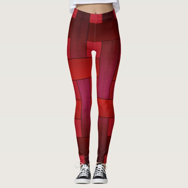 Seamless red silk lined striped pattern modern abs leggings (Front)