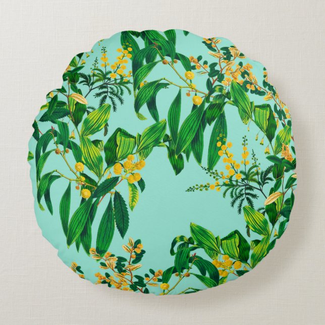 Seamless repeat design made with tropical leaves d round cushion (Front)