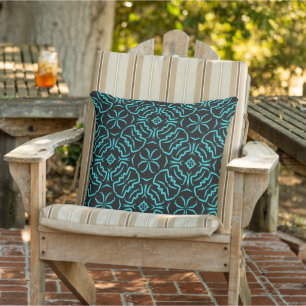 Seamless Repeating Pattern In Turquoise On Black Cushion