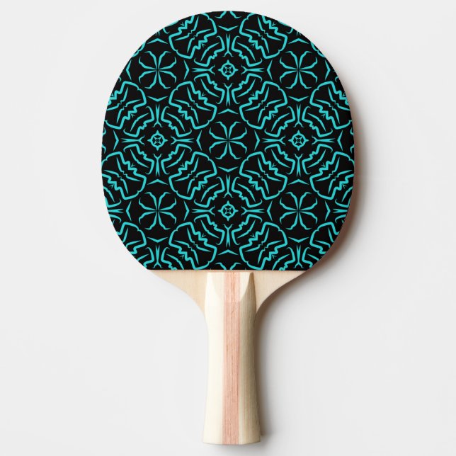 Seamless Repeating Pattern In Turquoise On Black Ping Pong Paddle (Front)