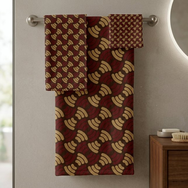 Seamless Retro Arc Pattern in Red and Gold Bath Towel Set (Creator Uploaded)