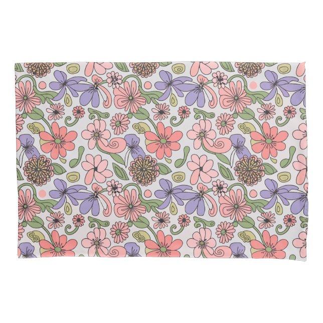 Seamless Retro Floral Pattern Boho Pillowcase (Front)