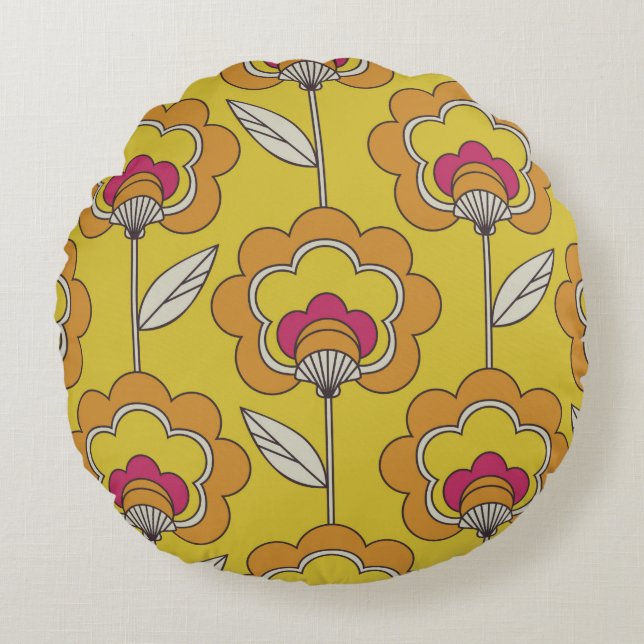 seamless retro floral pattern round cushion (Front)