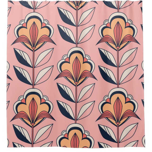seamless retro floral pattern shower curtain (Front)