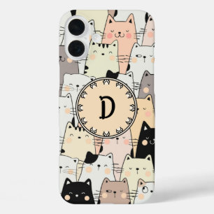 Seamless Retro Illustration Cats Monogram iPhone 16 Plus Case
