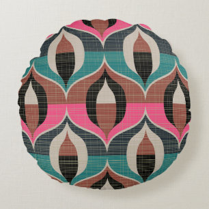 Seamless retro pattern in the style of the sixties round cushion
