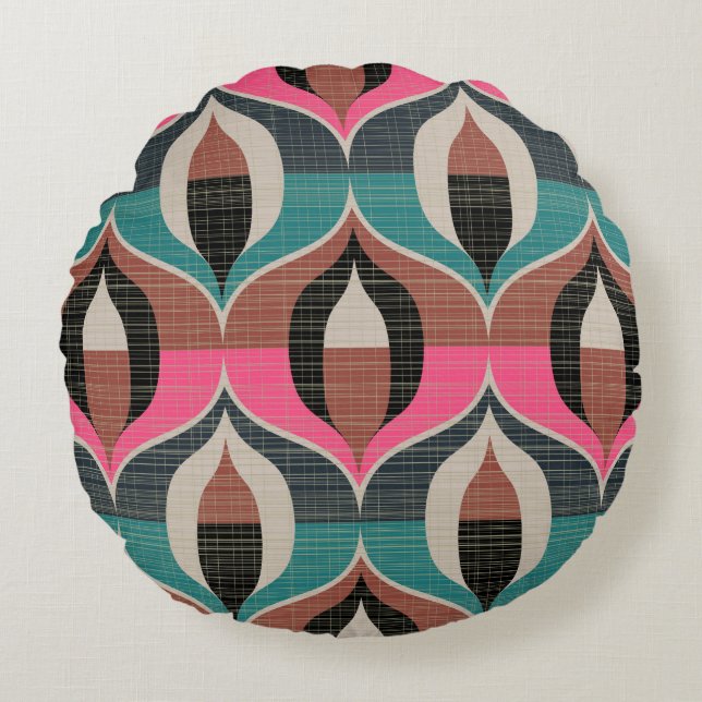 Seamless retro pattern in the style of the sixties round cushion (Front)