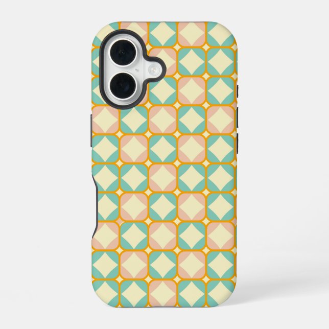 Seamless retro pattern with rounded squares iPhone 16 case (Back)