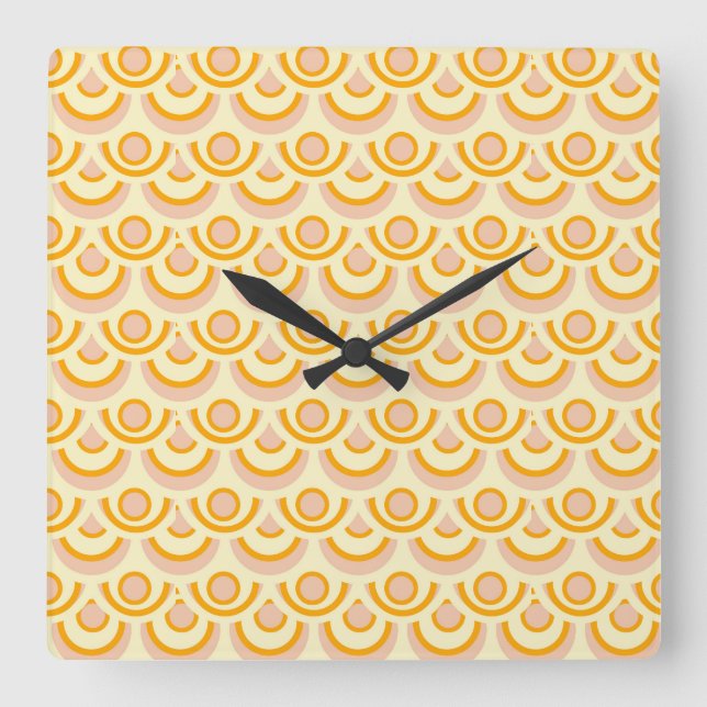 Seamless retro pattern with rounded squares square wall clock (Front)