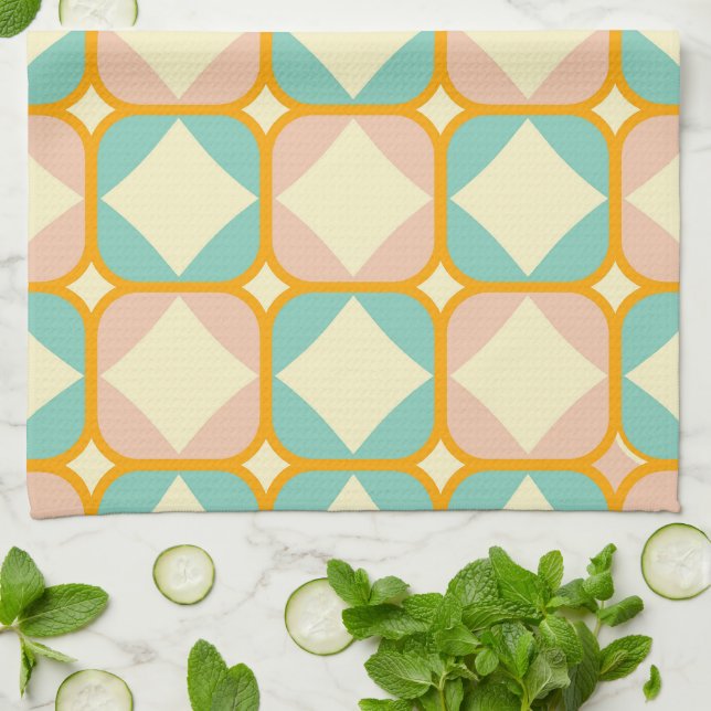 Seamless retro pattern with rounded squares tea towel (Folded)