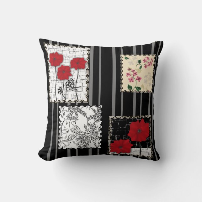 Seamless retro vintage patchwork quilting poppies cushion (Front)