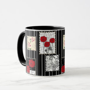 Seamless retro vintage patchwork quilting poppies mug