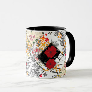 Seamless retro vintage patchwork quilting poppies  mug