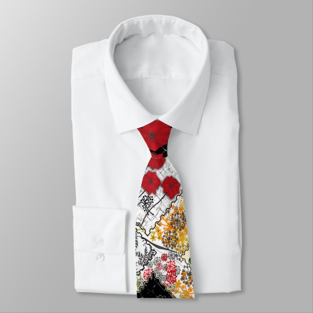 Seamless retro vintage patchwork quilting poppies tie (Tied)