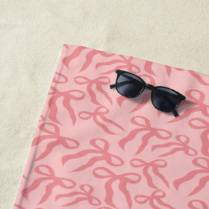 Seamless Ribbon Pattern In Charm And Tea Rose Pink Beach Towel