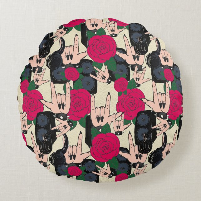 Seamless rock music, abstract pattern. round cushion (Front)