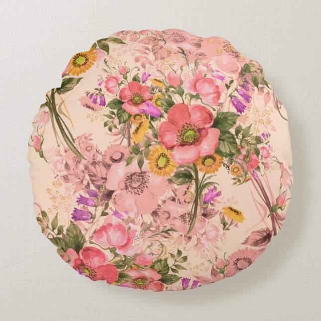 Seamless rococo pattern bouquets. Beautiful bouque Round Cushion (Front)