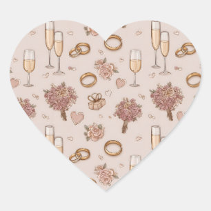 Seamless Romantic Wedding Pattern Heart Sticker