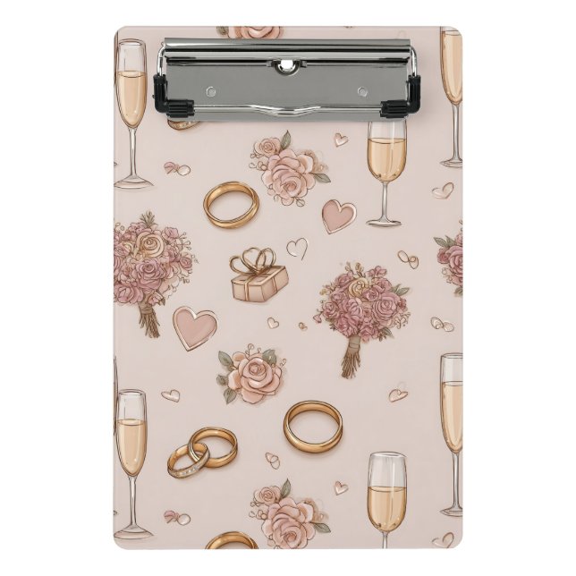 Seamless Romantic Wedding Pattern Mini Clipboard (Front)