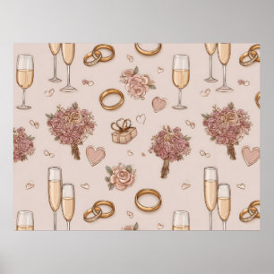 Seamless Romantic Wedding Pattern Poster