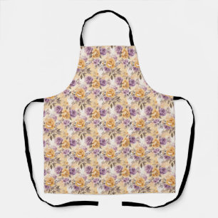 Seamless Rose In Yellow, Purple, and Lavender Apron