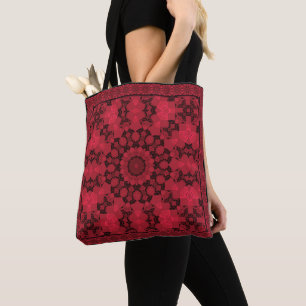 Seamless round mandala kaleidoscopic red ornamenta tote bag