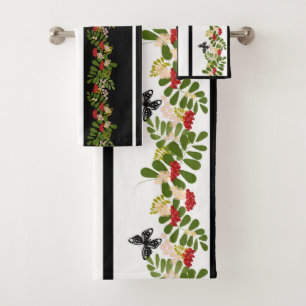 Seamless rowanberry butterfly leaves pattern botan bath towel set