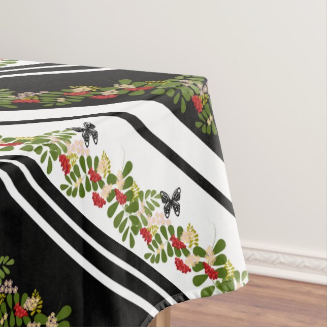 Seamless rowanberry butterfly leaves pattern botan tablecloth (In Situ)