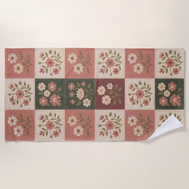 Seamless Rustic Floral Patchwork Beach Towel (Front)