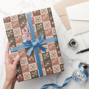 Seamless Rustic Floral Patchwork Wrapping Paper