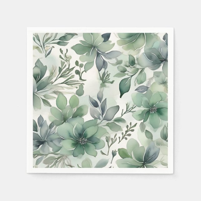 Seamless Sage Green Floral Napkin (Front)