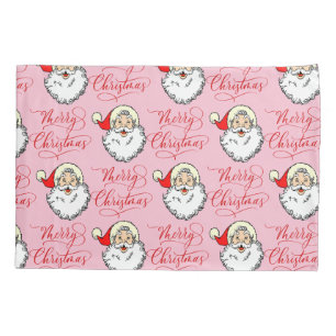Seamless Santa  Face Pattern Merry Christmas Pink  Pillowcase