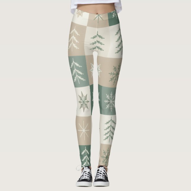 Seamless Scandinavian Christmas tree pattern Leggings (Front)