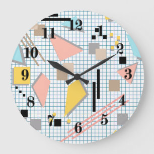 Seamless school geometric memphis shapes pattern s large clock